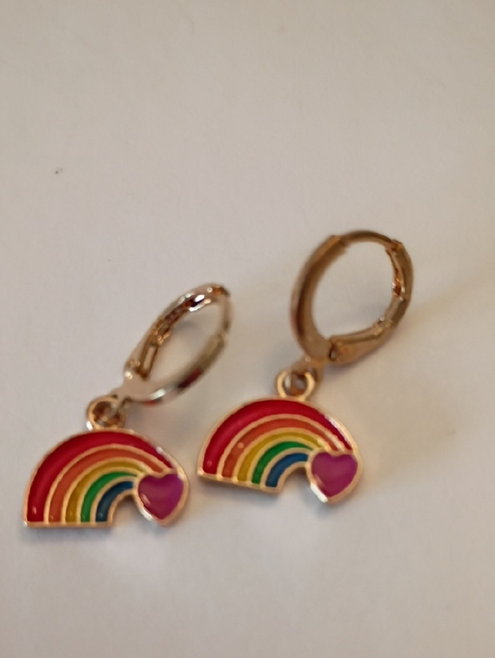 Clearance Rainbow Heart Hoop Earrings - Colorful Enamel Charm